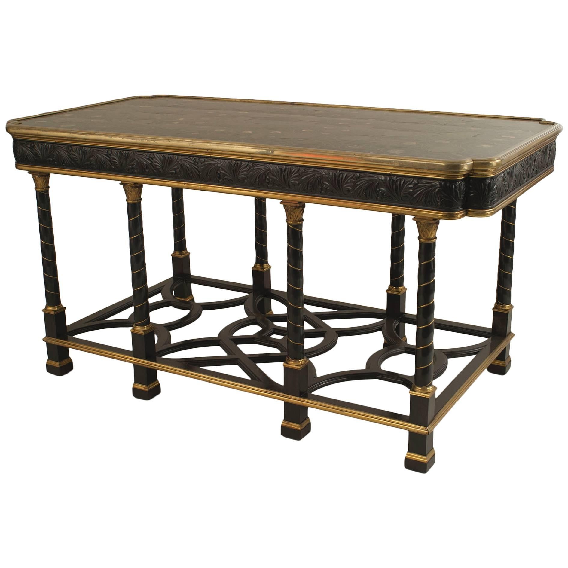 French Victorian Ebony Inlaid Center Table For Sale