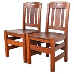 Stickley Brothers Antique Mission Oak Arts & Crafts Side Chairs, Pair