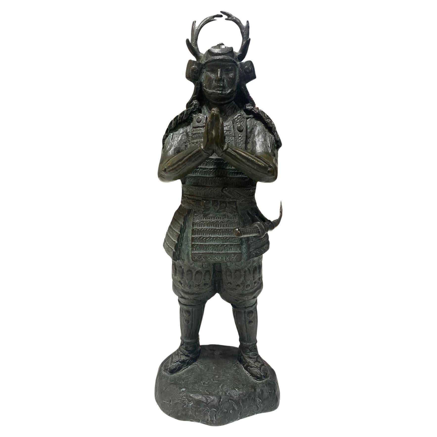 Japanese Asian Bronze Showa Meiji Samurai Warrior Sculpture Statue with Armor  For Sale