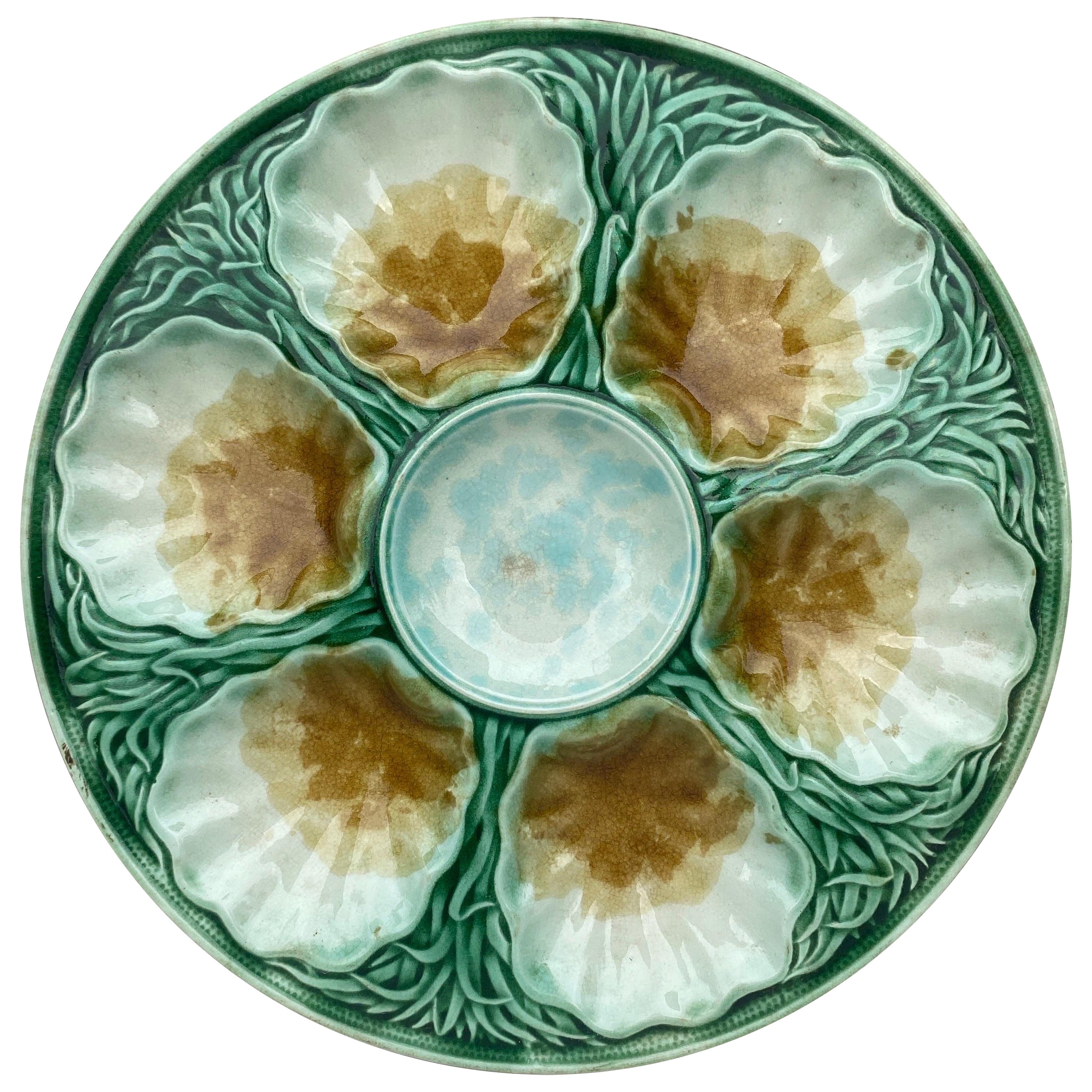 French Majolica Oyster Plate Salins, circa 1890 For Sale