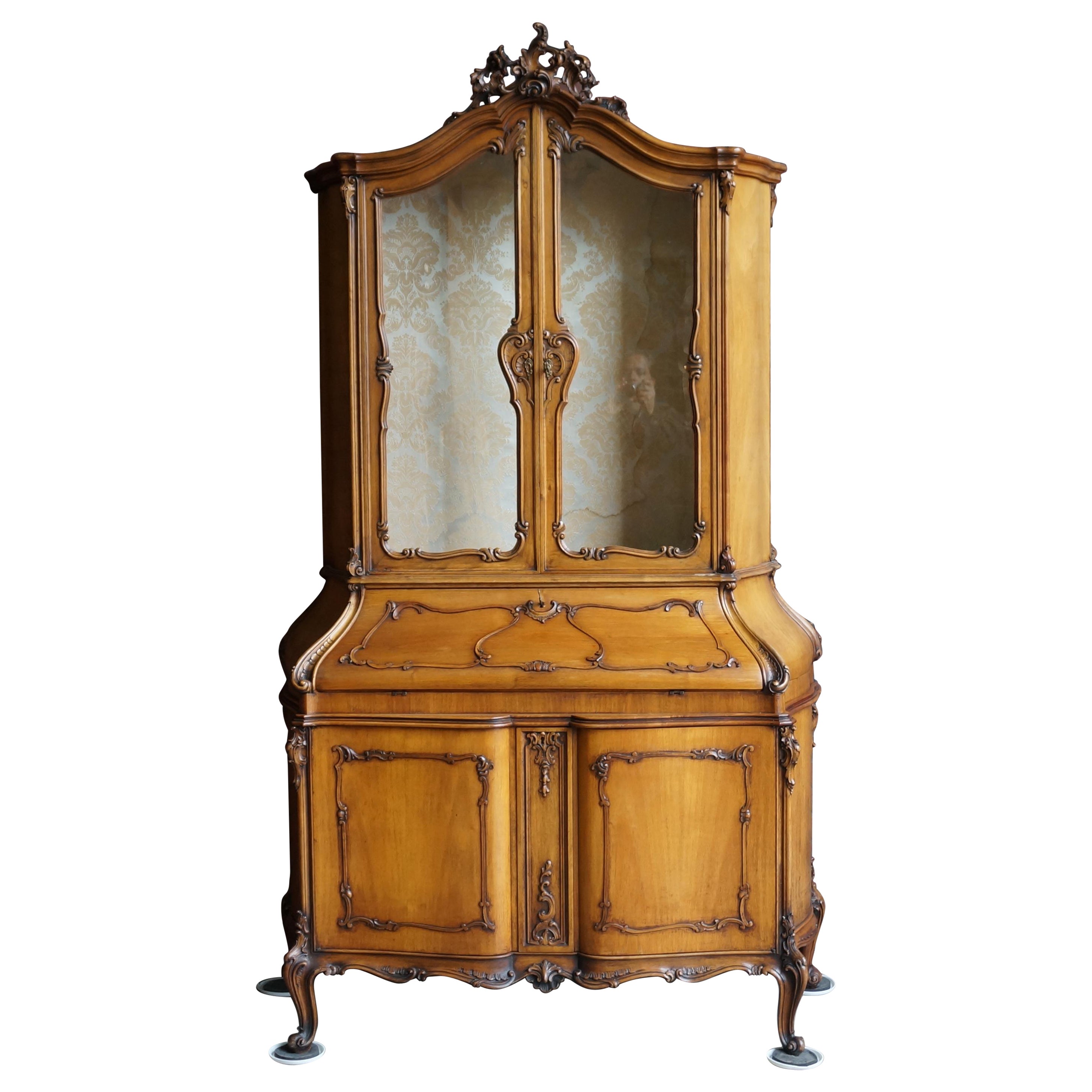 Antique Walnut French Provincial Secretary Cabinet For Sale