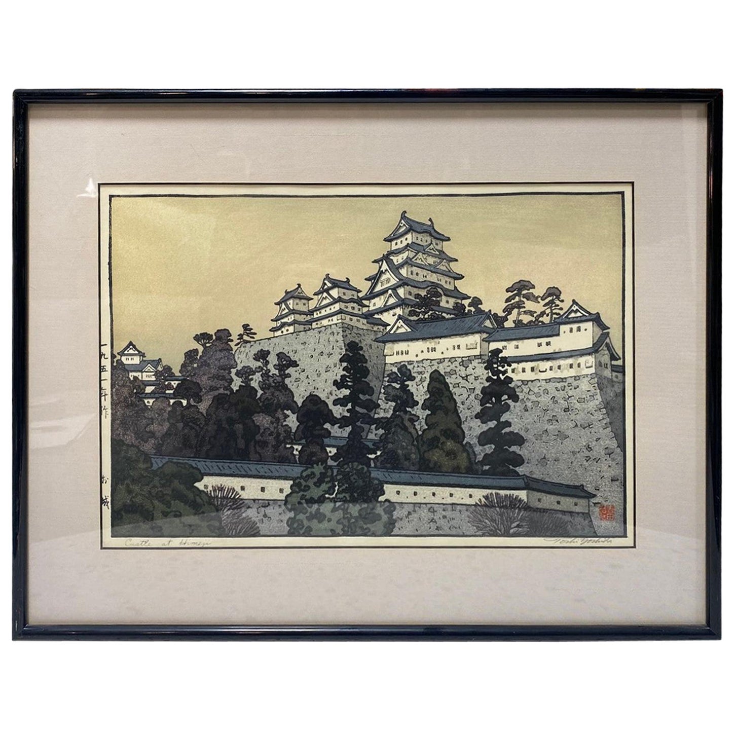 Toshi Yoshida Signed Japanese Showa Woodblock Print Oshiro Castle at Himeji For Sale