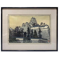 Toshi Yoshida Signierter japanischer Showa-Holzschnitt mit Oshiro-Casteldruck in Himeji