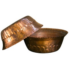 Large Antique Handcrafted Copper Bowls from Morocco, circa 1900