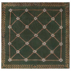 Antique Authentic 19th Century Savonnerie Green Wool Carpet