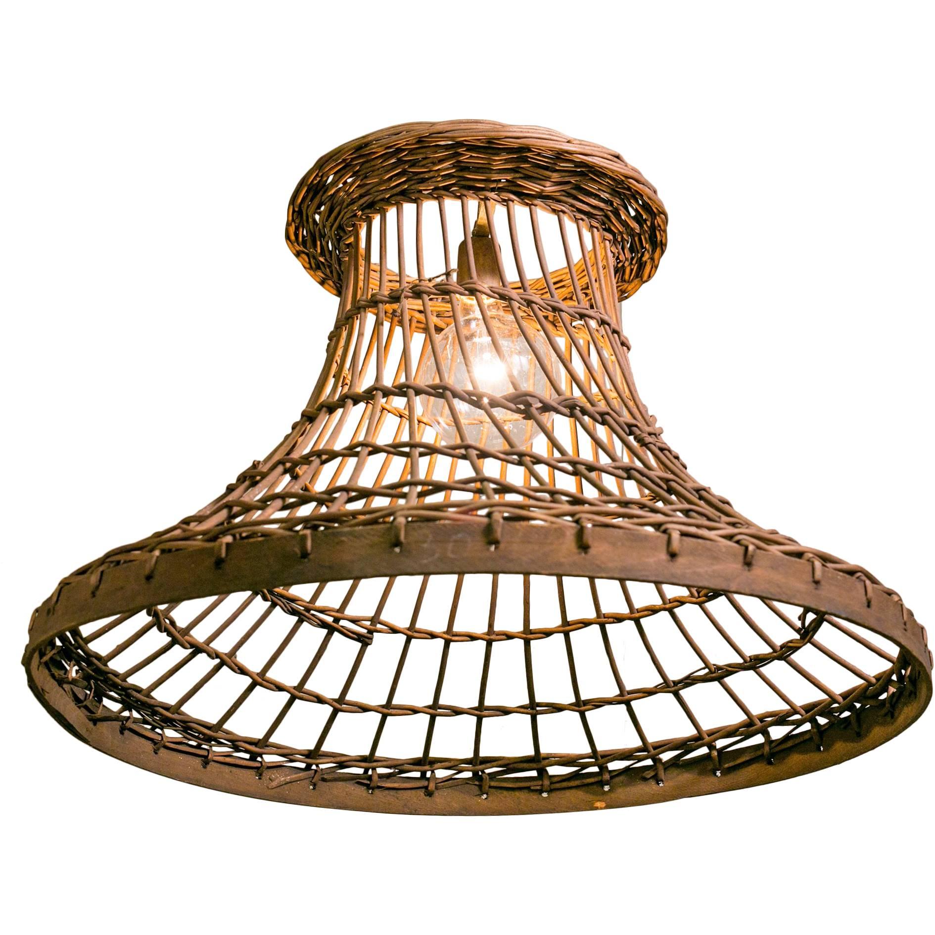 Vintage Rattan Pendant with Wooden Band