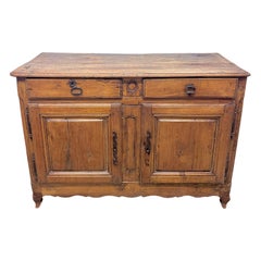 18th C. French Country Louis xv Walnut Two Drawer Buffet with Storage