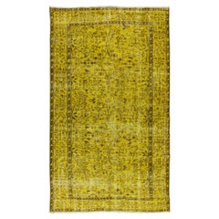 Handgefertigter türkischer gelber Teppich mit floralem Design 5.3x8.6 Ft