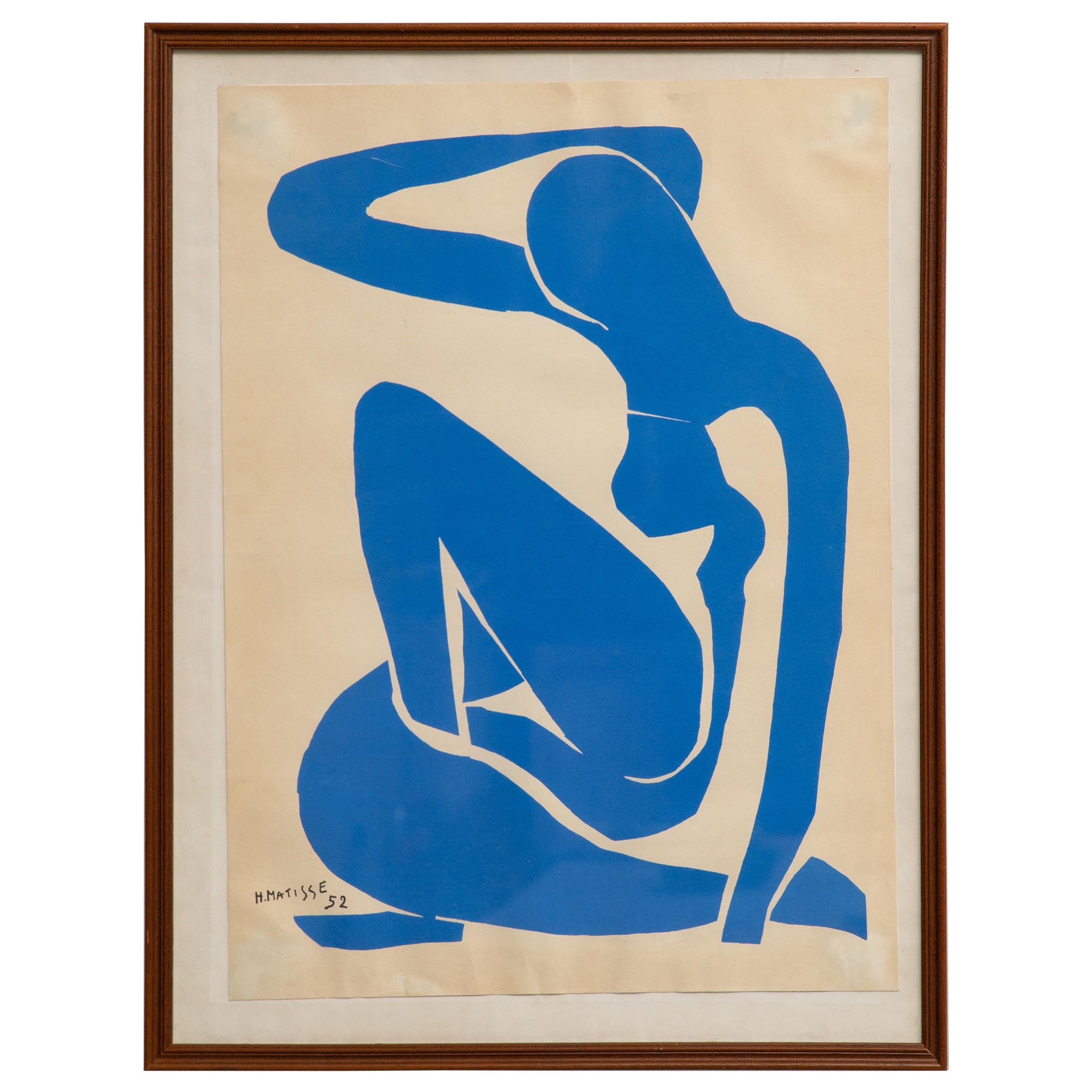 Encadré d'après Henri Matisse Lithographie découpée bleue Nu Bleu 