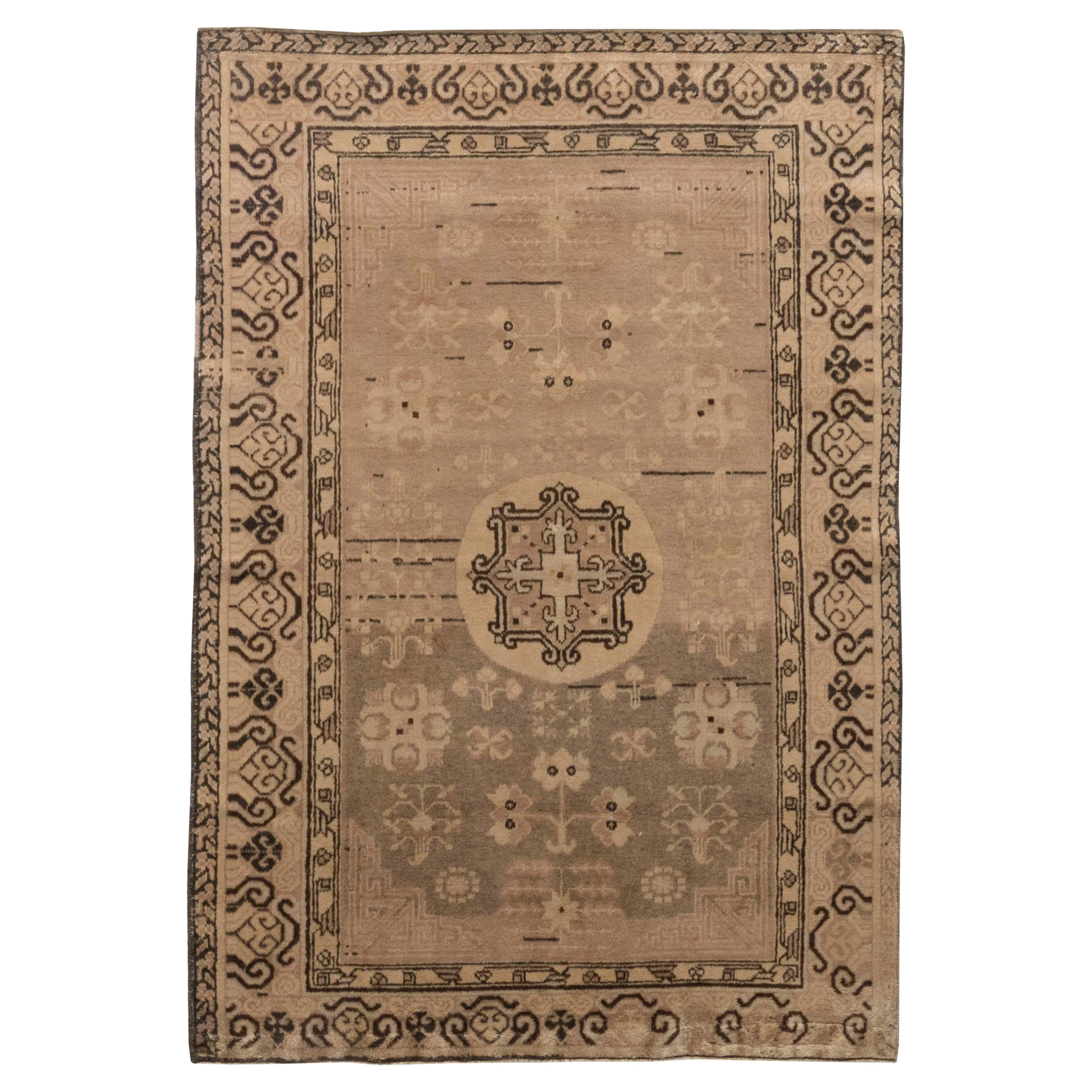 Midcentury Samarkand Brown Handwoven Wool Rug