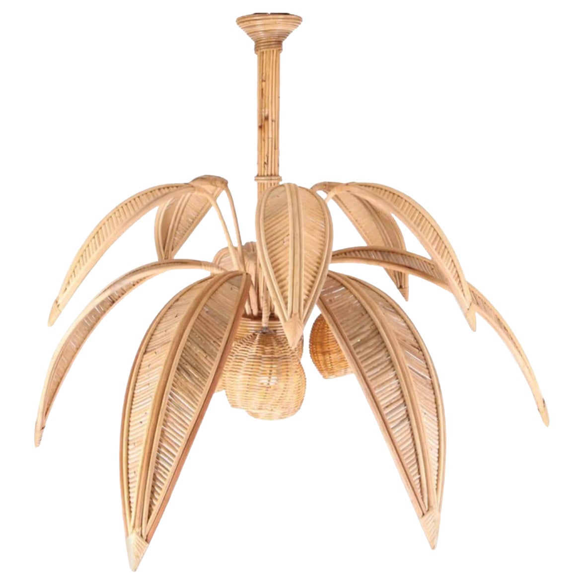 Rattan « coconut tree/palm tree » ceiling light For Sale