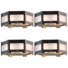 Vintage Modern Style American Chrome and Frosted Glass Ceiling Mount Light