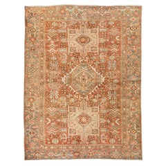 Persian Heriz Antique Wool Rug In Rust Color Featuring a Tribal Pattern
