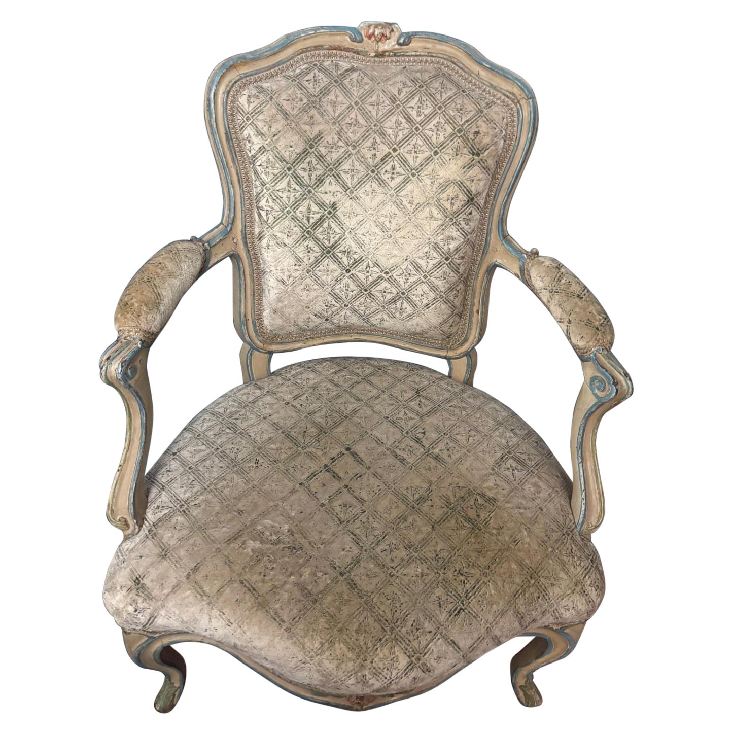 Sabrina Braxton Velvet Beige and Gold Fabric French Armchair For Sale