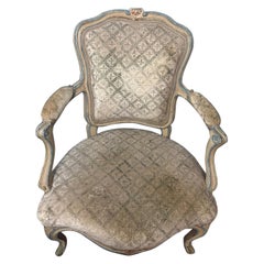 Antique Sabrina Braxton Velvet Beige and Gold Fabric French Armchair