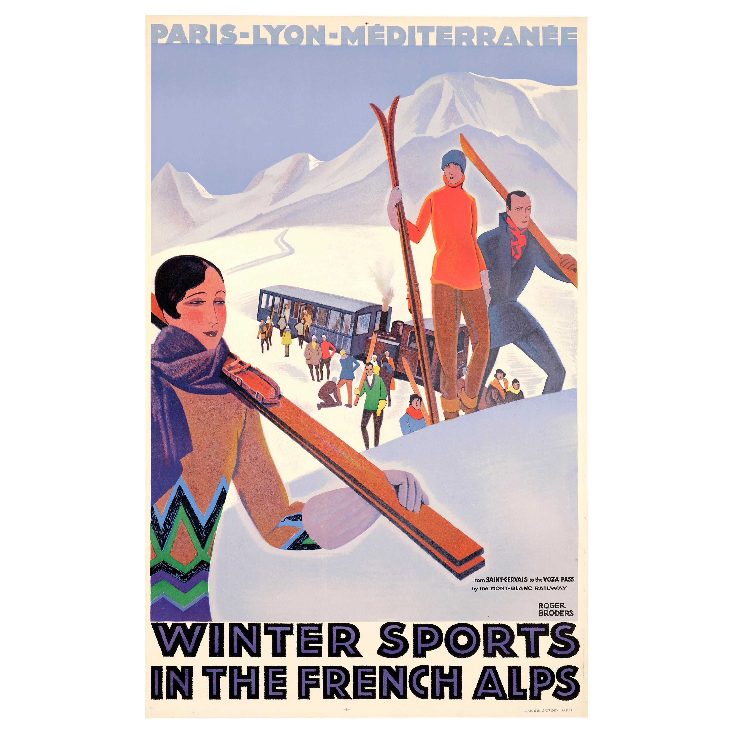 Broders, Original Art Deco Poster, Winter Sports, Voza Pass Skiing Mountain 1929 For Sale