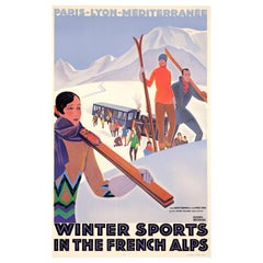 Antique Broders, Original Art Deco Poster, Winter Sports, Voza Pass Skiing Mountain 1929