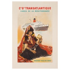 Brenet, Original Retro Poster, CGT, Ocean Tunis Liner, Henna, Spindle, 1955