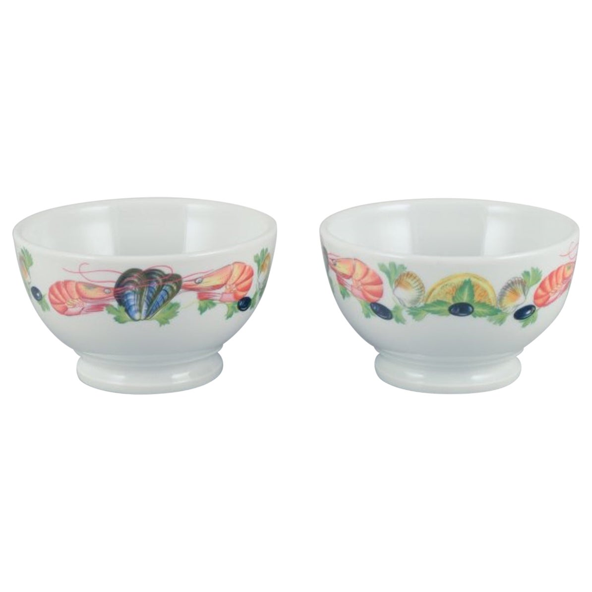 Pillivuyt, France. Set of two porcelain bowls with seafood motif.