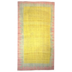 Vintage Dhurrie Rug in Gold, with Geometric Border, from Rug & Kilim