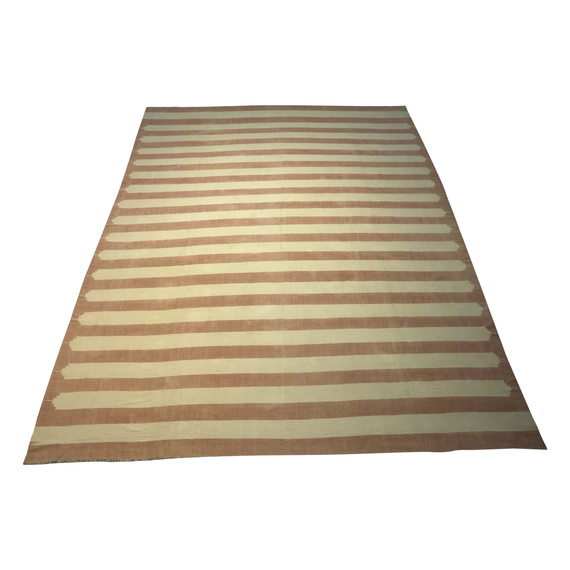 Vintage Dhurrie Rug in Brownwith Stripes, from Rug & Kilim For Sale