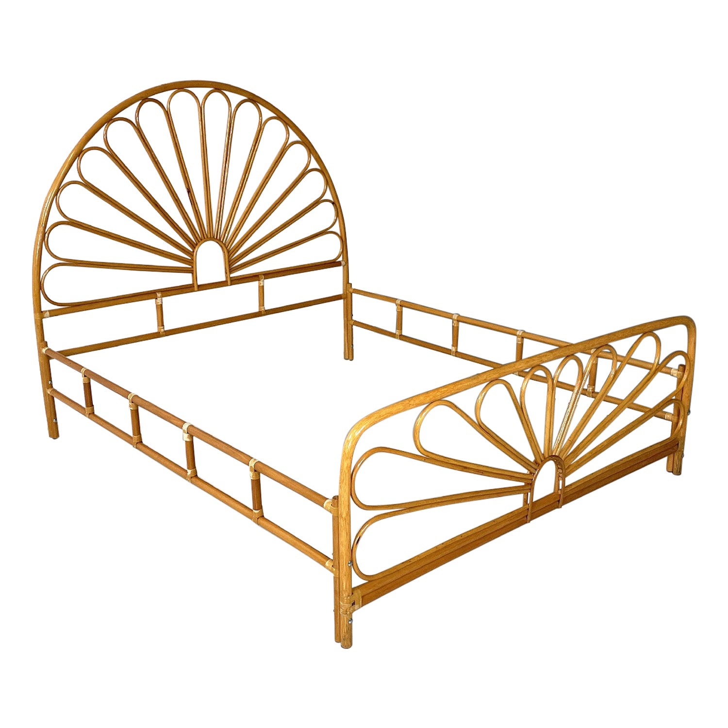 Italian mid-century modern bamboo double bed with decorations, 1950s For Sale