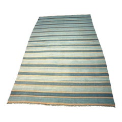 Tapis Dhurrie vintage bleu avec rayures, de Rug & Kilim