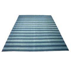 Retro Dhurrie Rug, with Blue Stripes, from Rug & Kilim