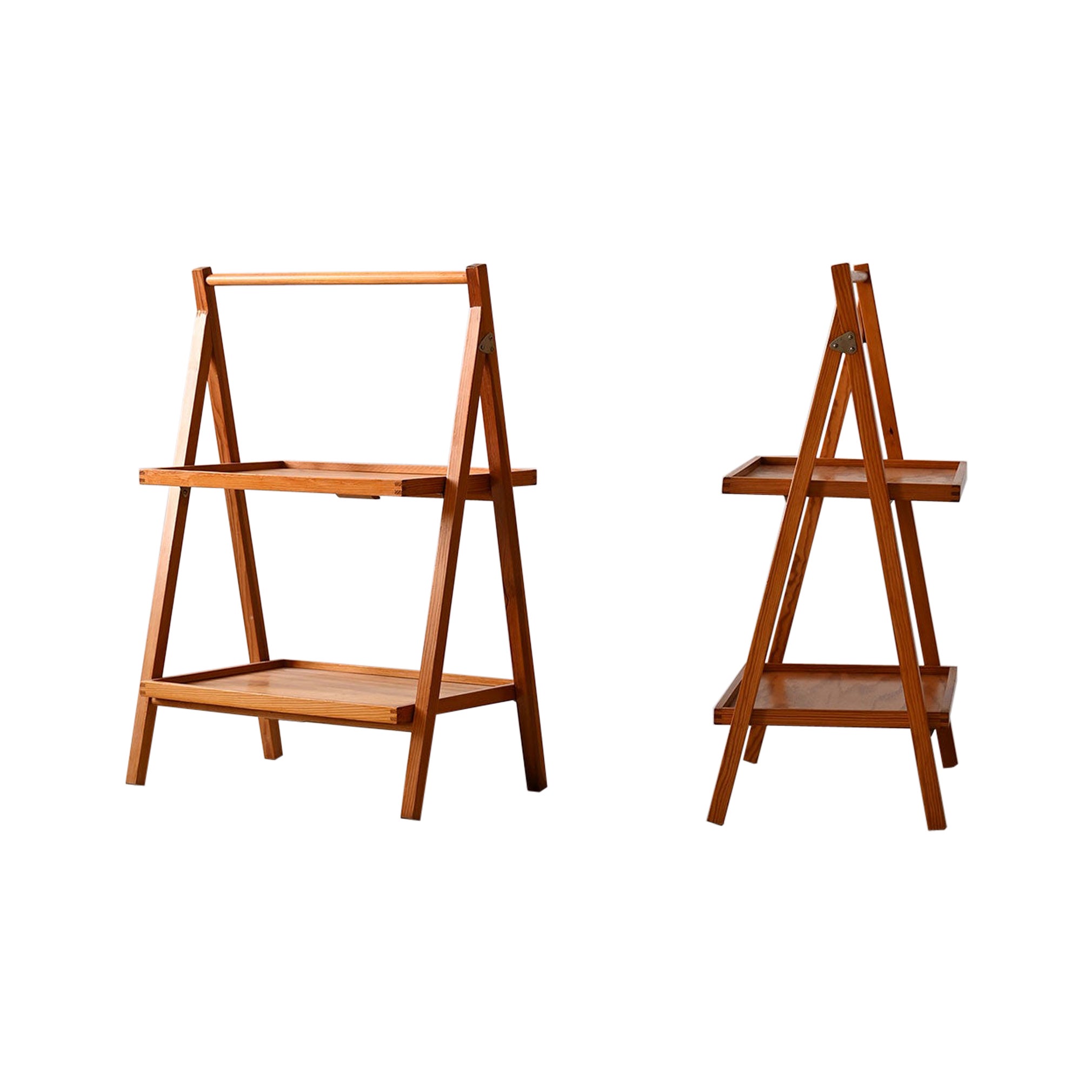 Pair of folding side tables with two shelves