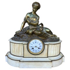 French Neo Classical Figural Gilt Bronze Mantel Clock Raingo Freres Paris France