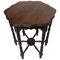Vintage Hexagonal Carved Wooden Accent Side Table With Scalloped Legs.