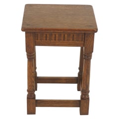 Vintage Oak Stool, End Table, Scotland 1920, H1183