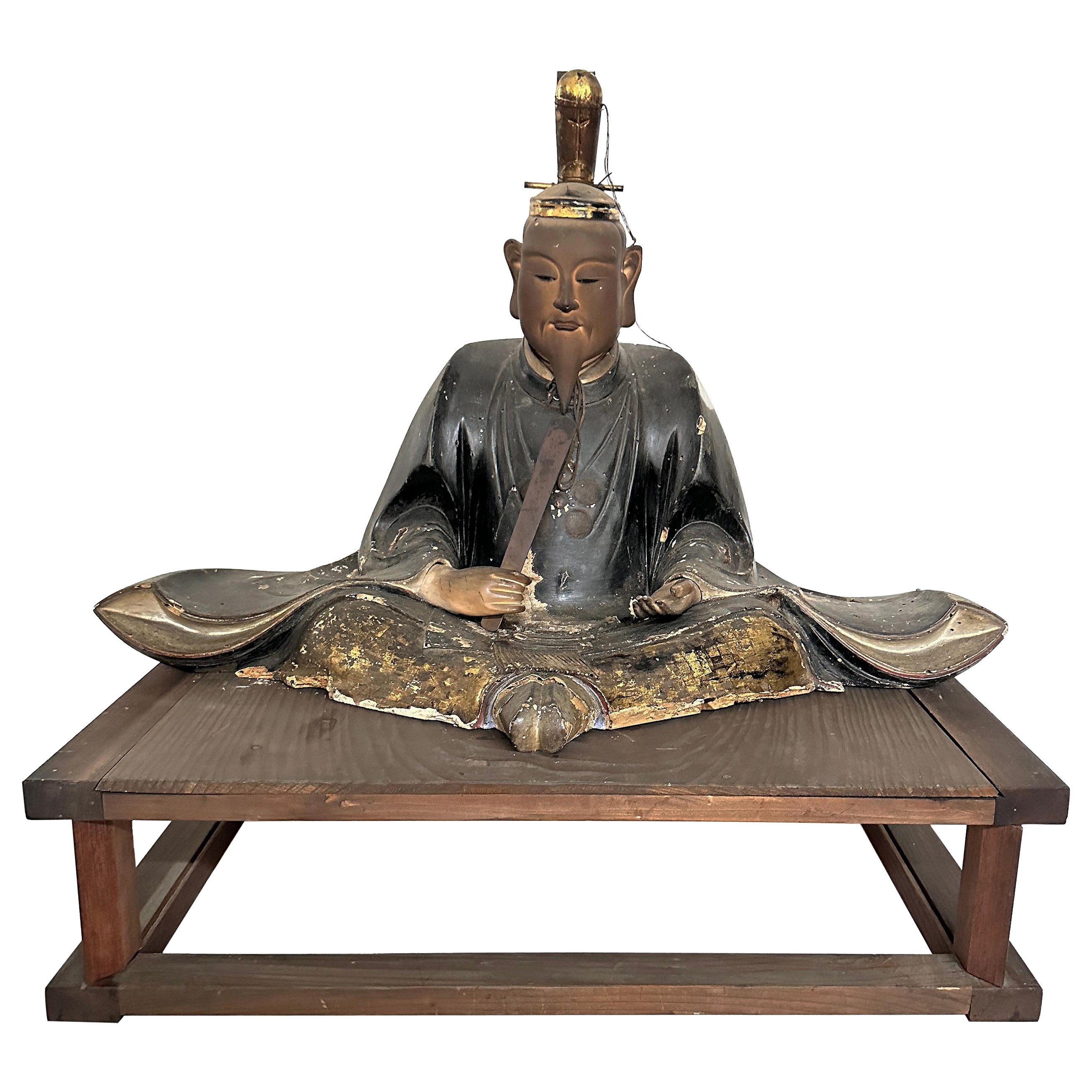 Tenjin-Sama, Wood, Japanese Shinto Deity of Learning and Wisdom, Meiji Period For Sale