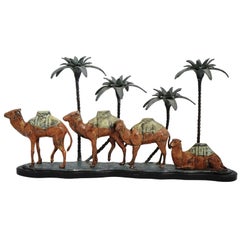 Orientalist Cold-Painted Bronze Middle Eastern Camel Form Candelabra