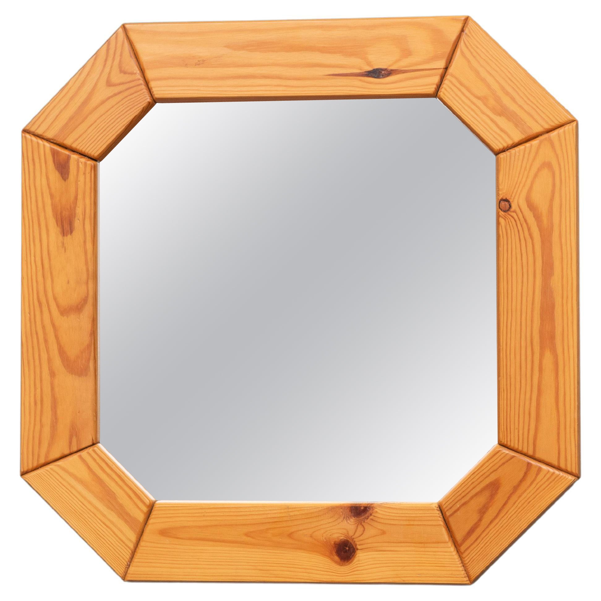 Danish Pine Octagonal wall Mirror For Sale