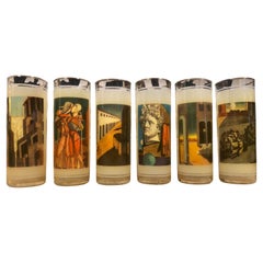 Set von Giorgio De Chirico inspirierten Trinkgläsern und Trinkgläsern, Mid-Century Modern