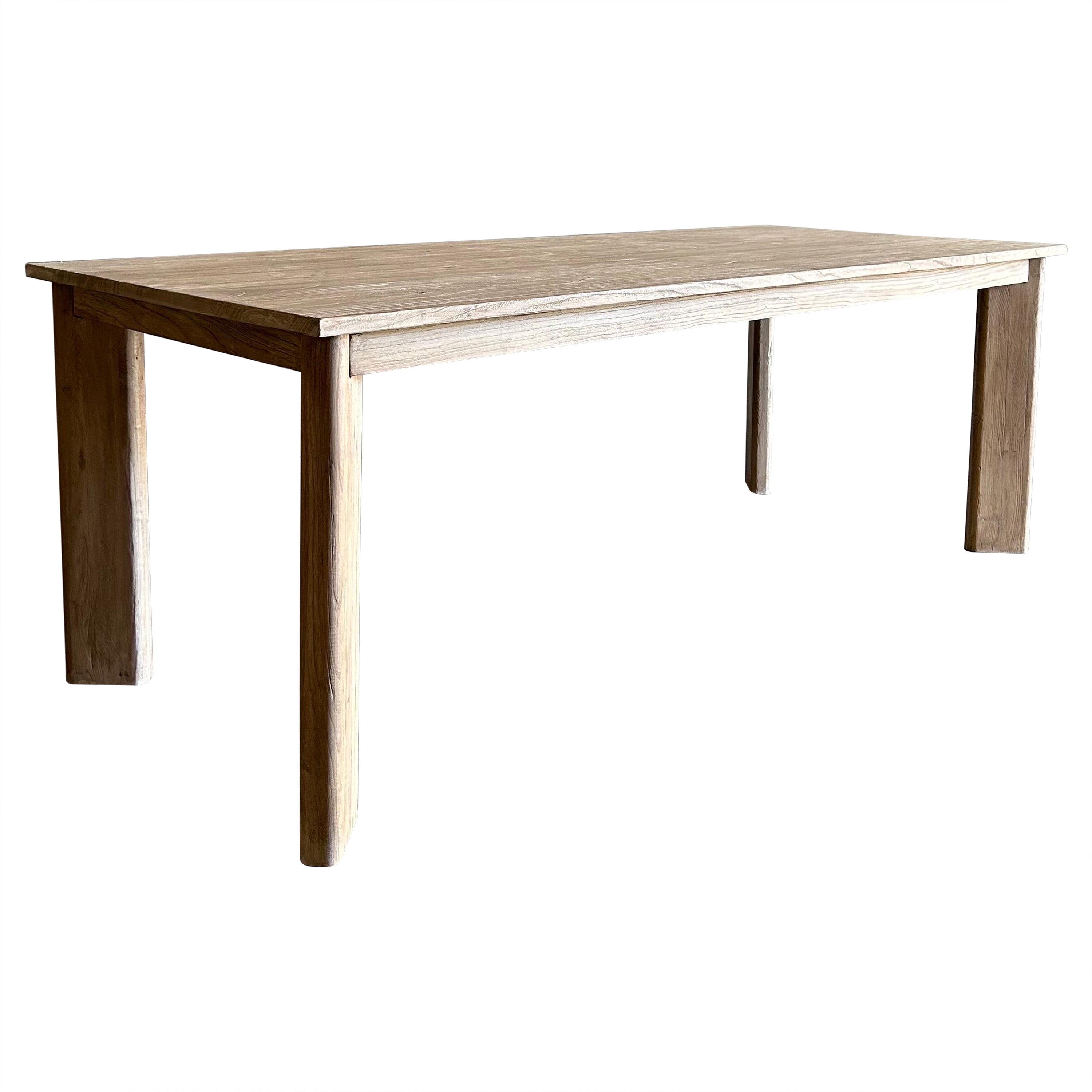 Custom Reclaimed Elm Wood Modern Dining Table For Sale