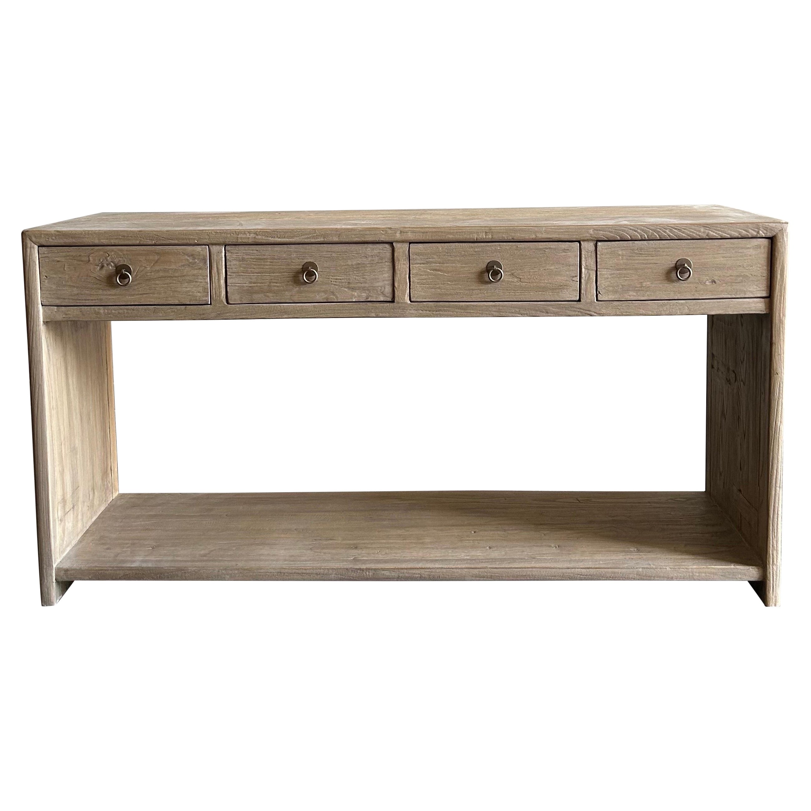 Table console moderne en bois d'orme avec tiroirs