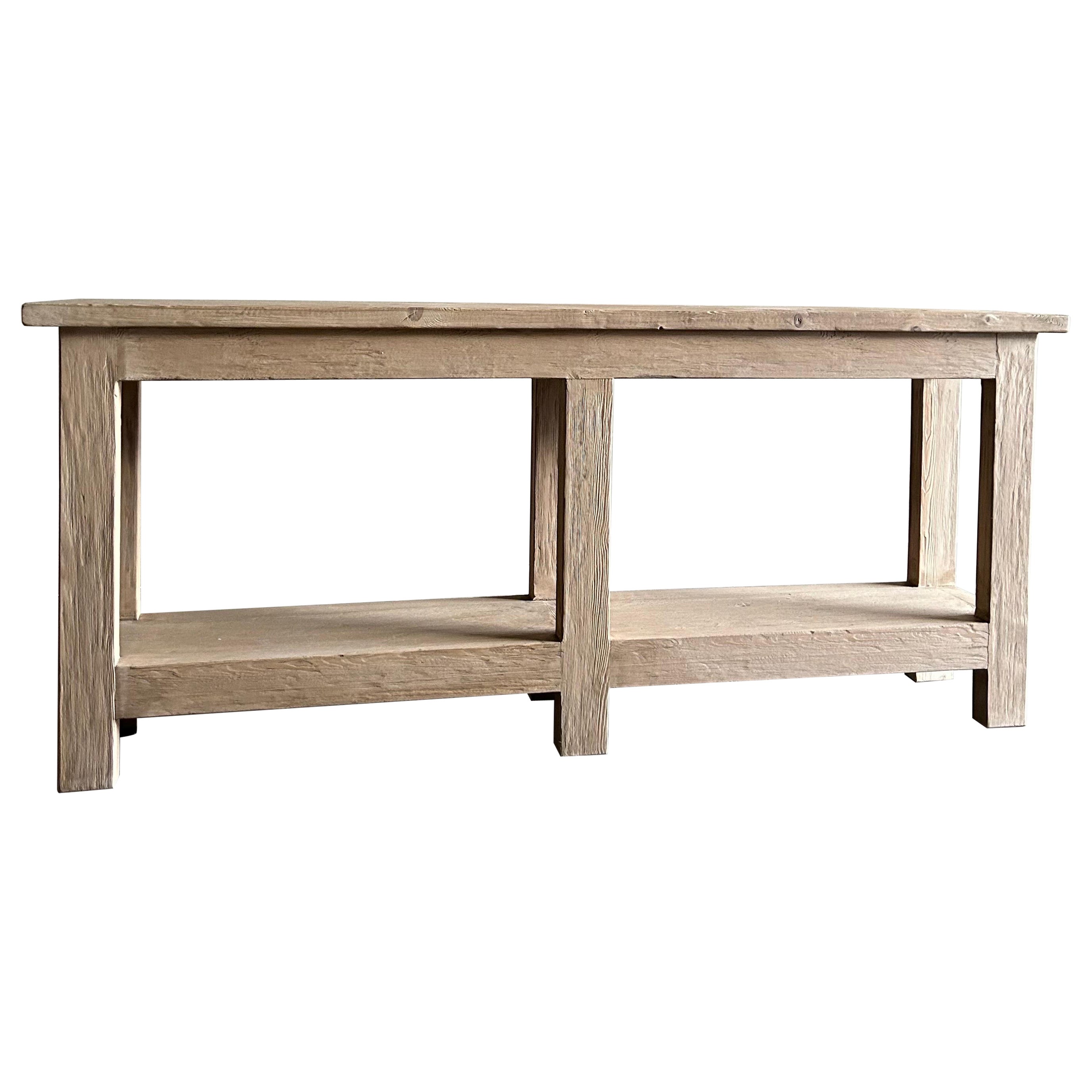 Custom Reclaimed Elm Wood Console Table with Shelf