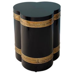 1970s Bernard Rohne for Mastercraft Trefoil Black Lacquer and Brass Side Table 
