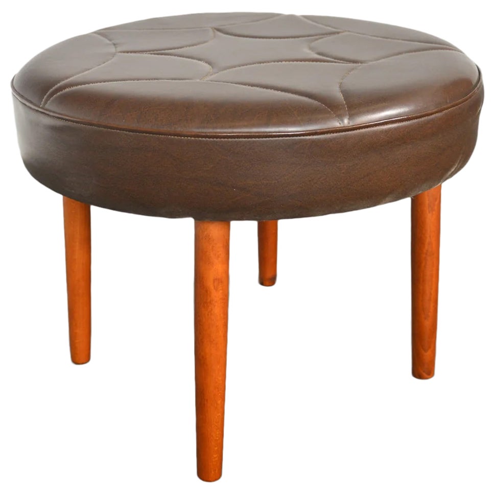 Round Teak Mid Century Ottoman For Sale