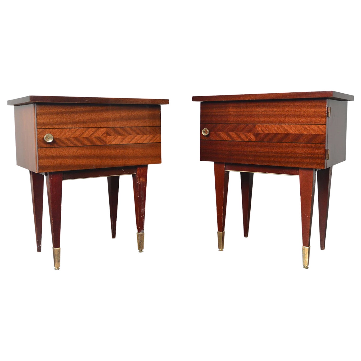 Pair of Italian Modern Nightstands in Mahogany For Sale