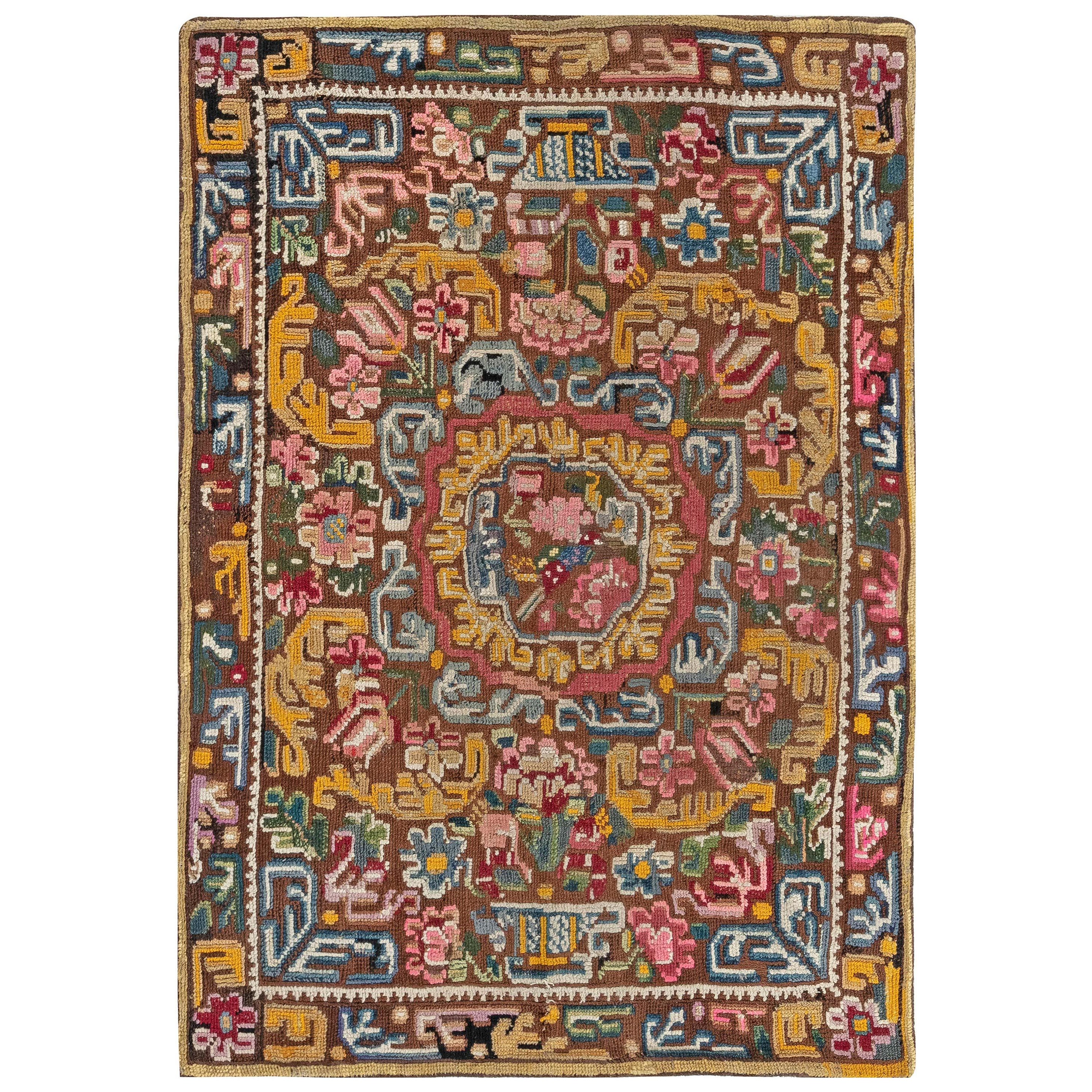 19th Century Geometric Floral Needlework Carpet
