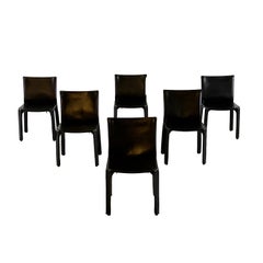 Set of Six CAB 412 Chairs by Mario Bellini for Cassina in Black Leather, 1970s