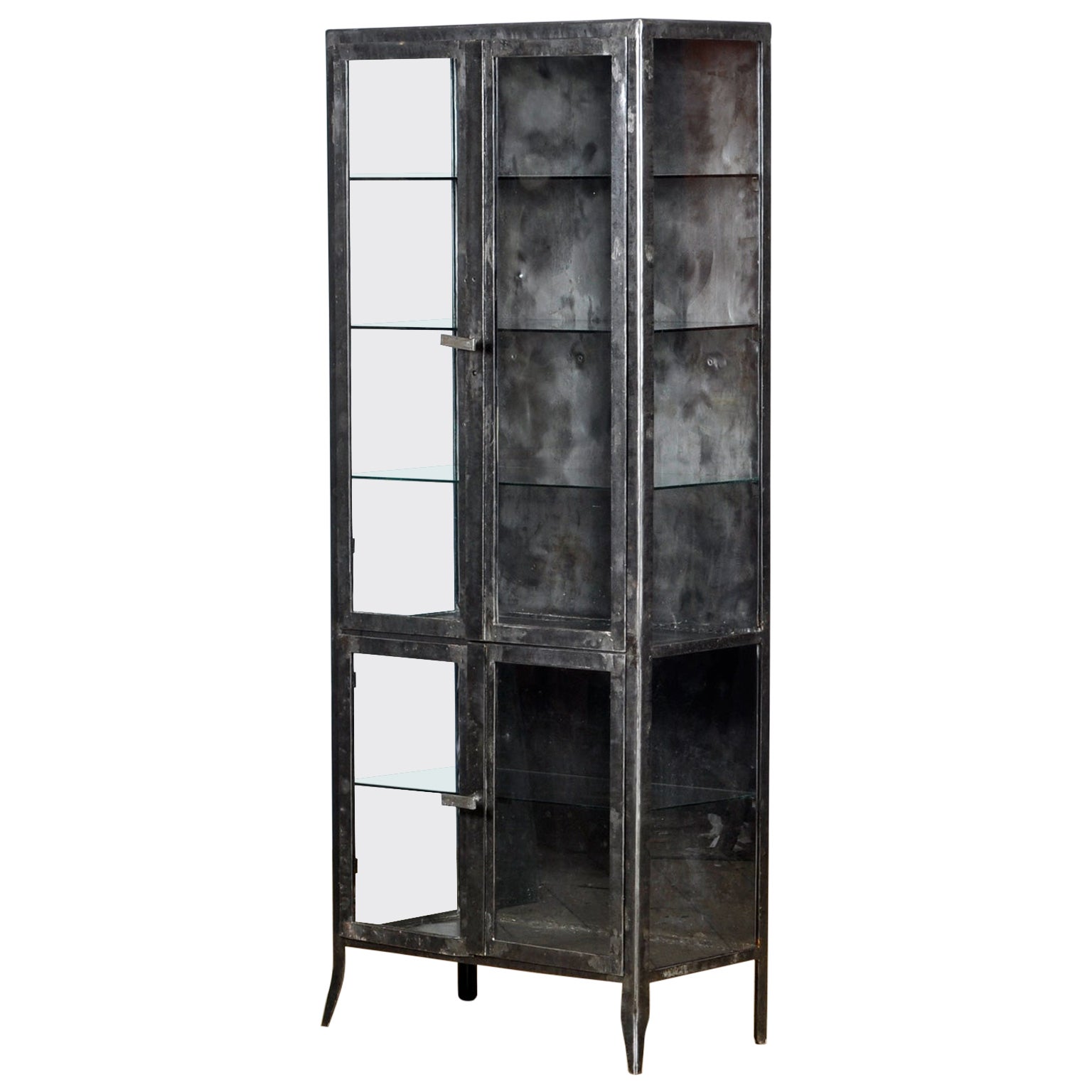 Vintage Glass & Iron Medical Cabinet, 1950s For Sale