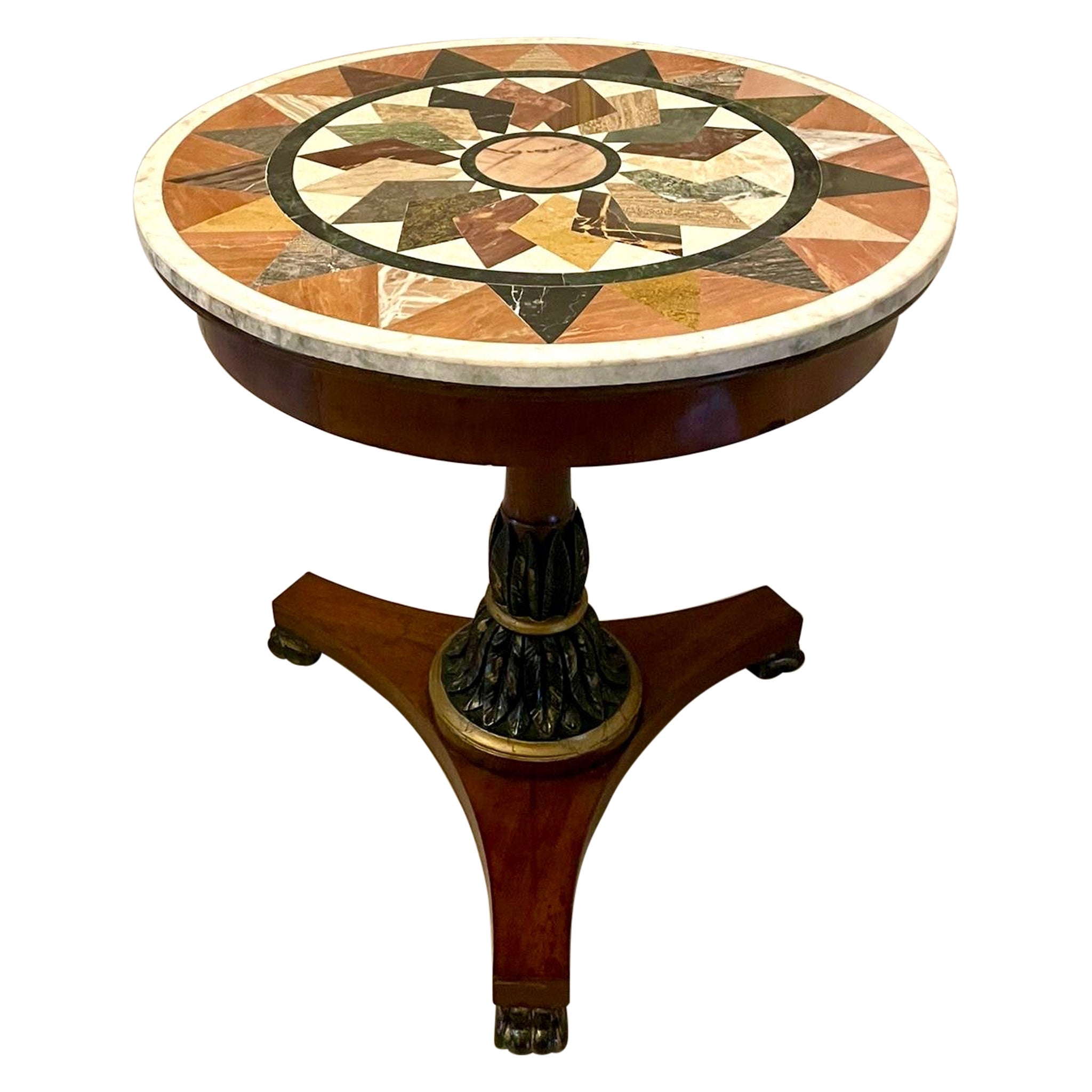 Antique Victorian Quality Circular Specimen Marble Top Lamp/Centre Table  For Sale