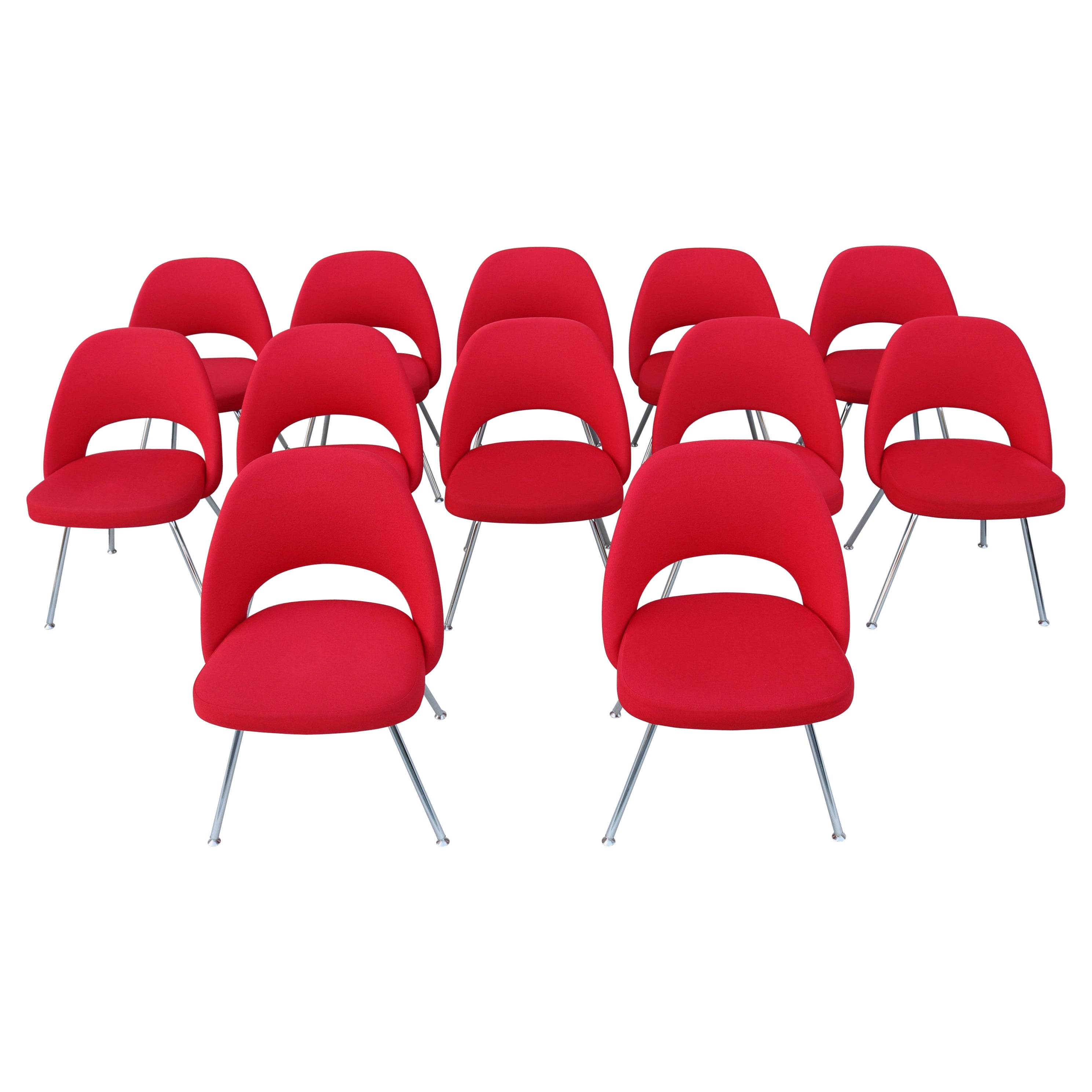 Mid-Century Modern Eero Saarinen Knoll Red Executive Armless Chairs - Set of 12 For Sale