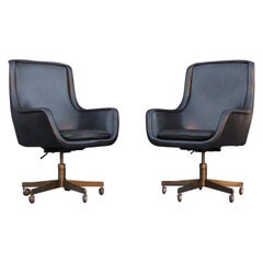 Used Rare Set of 24 Ward Bennett for Brickel Custom Executive Leather & Brass Chairs