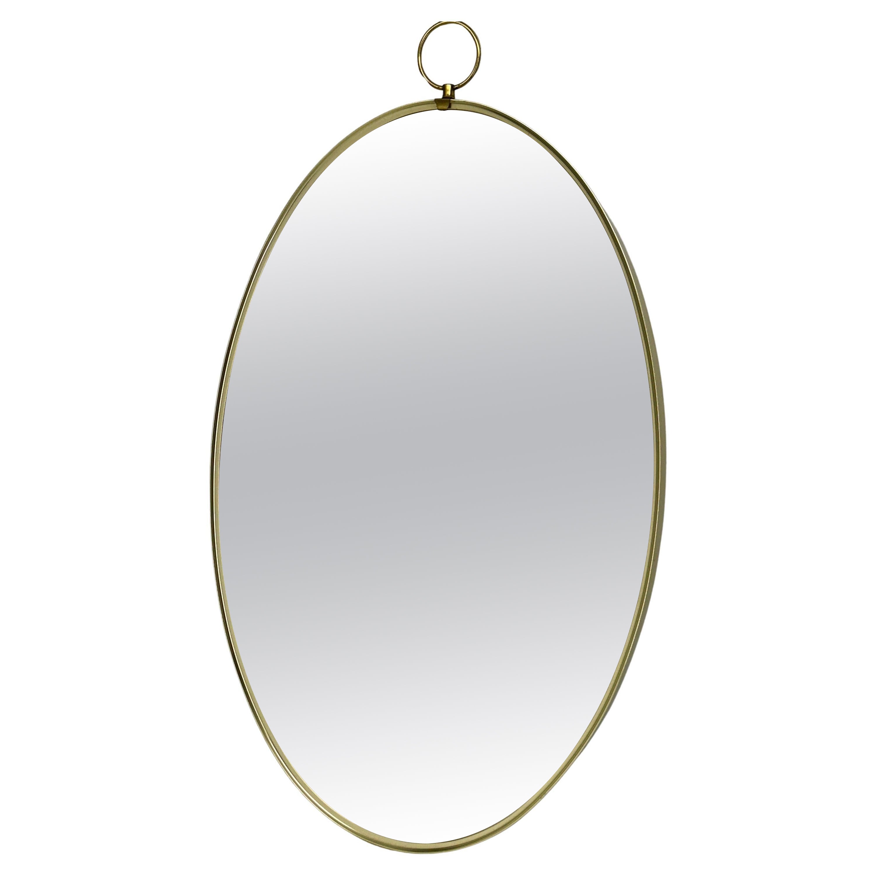 Mid-Century Italian Gio Ponti Oval Brass Wall Mirror