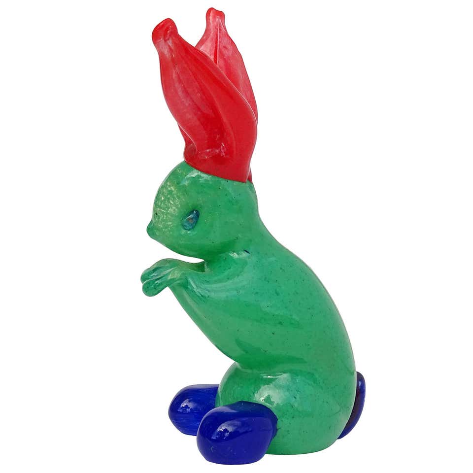 Murano Gambaro Poggi Red Green Yellow Italian Art Glass Rabbit Figure ...